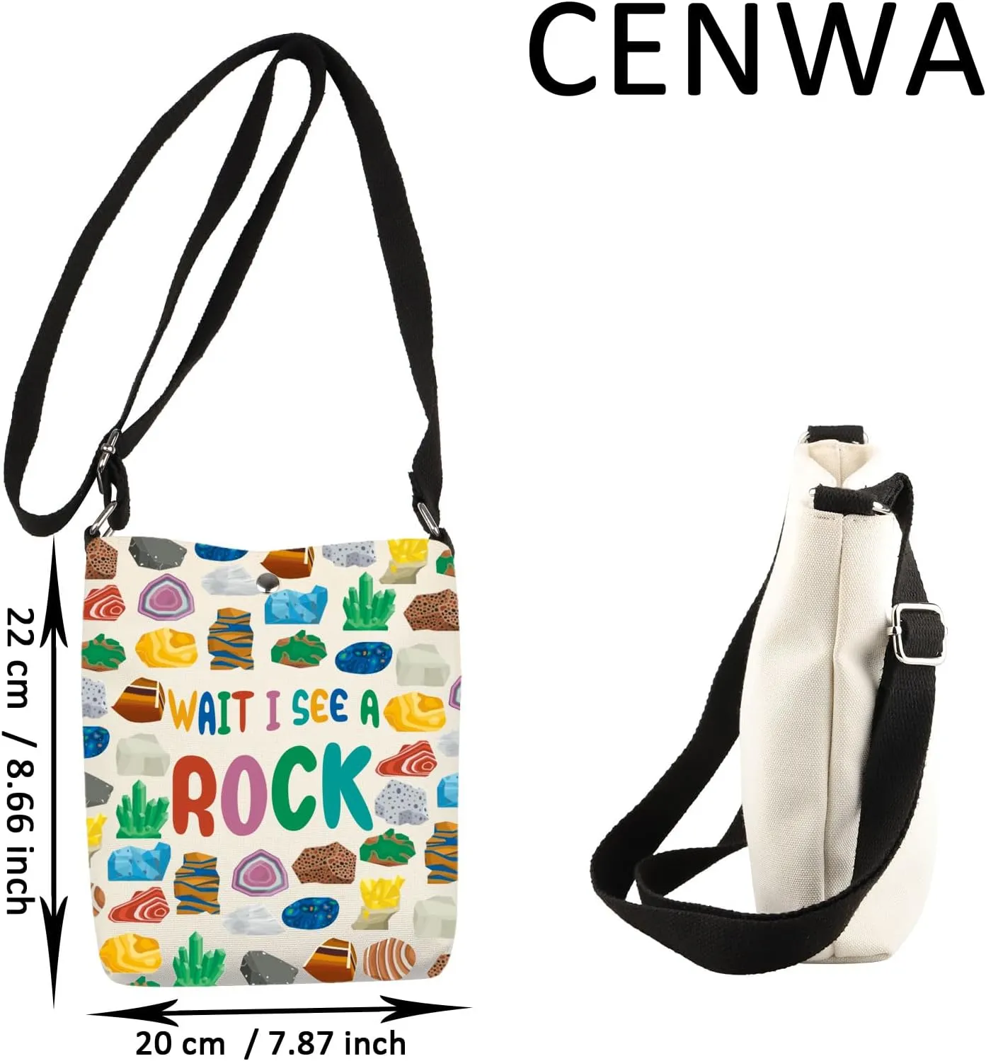 CENWA Geology Crossbody Bag Wait I See A Rock Carry-on Bag Rock Collector Cross Body Bag Geology Teacher Gift