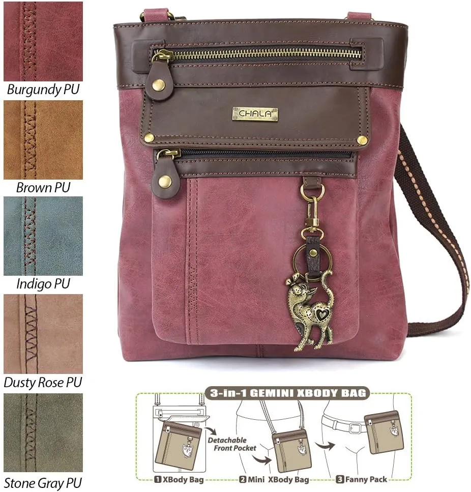 CHALA GEMINI Crossbody PU leather Gift Messenger Bag Burgundy