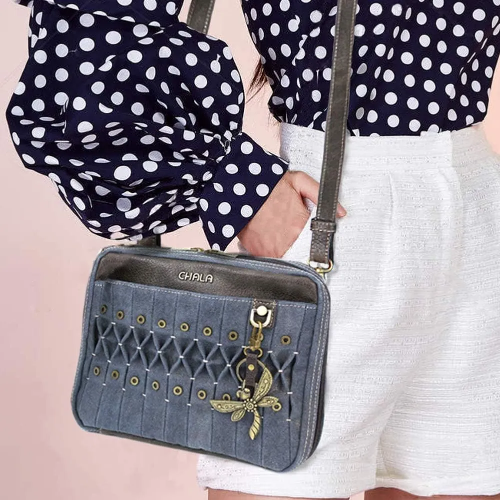 Chala Origami Xbody Crossbody Bag w/Metal Keychain - Dragonfly Blue