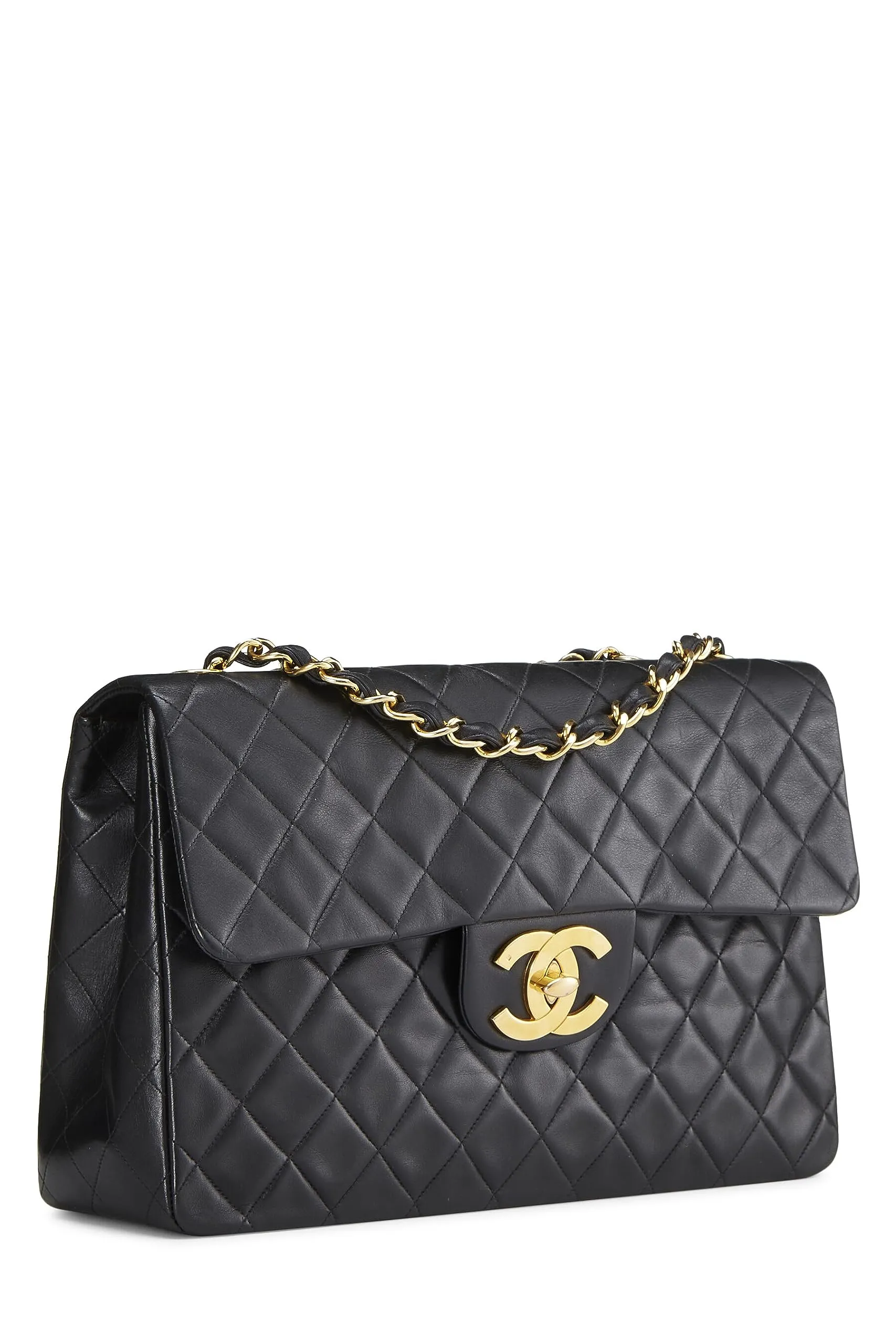 Chanel,  Black Quilted Lambskin Half Flap Maxi, Black