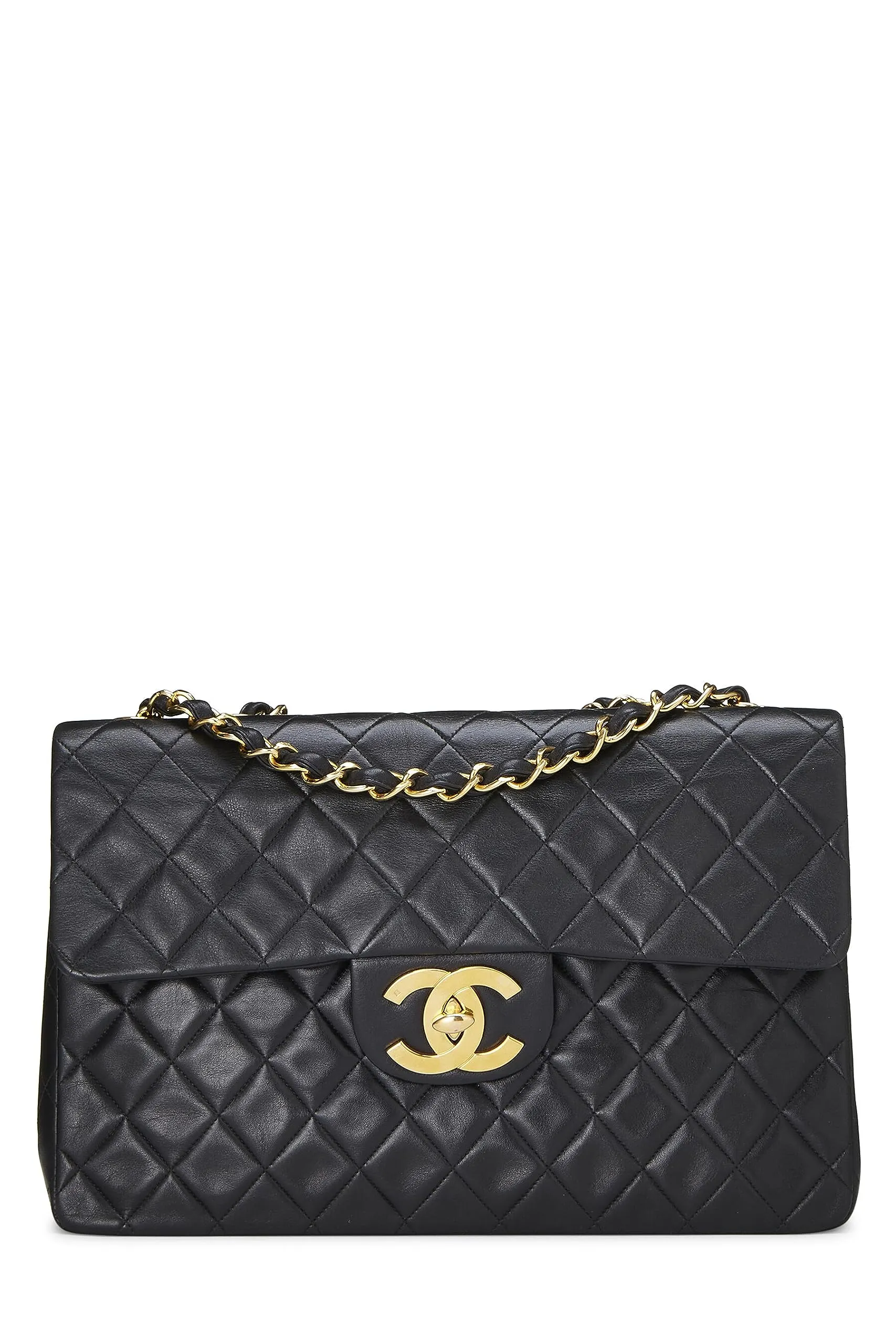 Chanel,  Black Quilted Lambskin Half Flap Maxi, Black