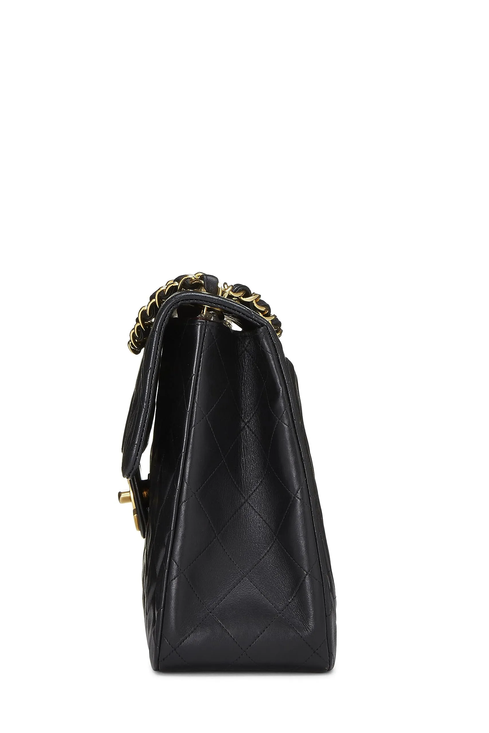 Chanel,  Black Quilted Lambskin Half Flap Maxi, Black