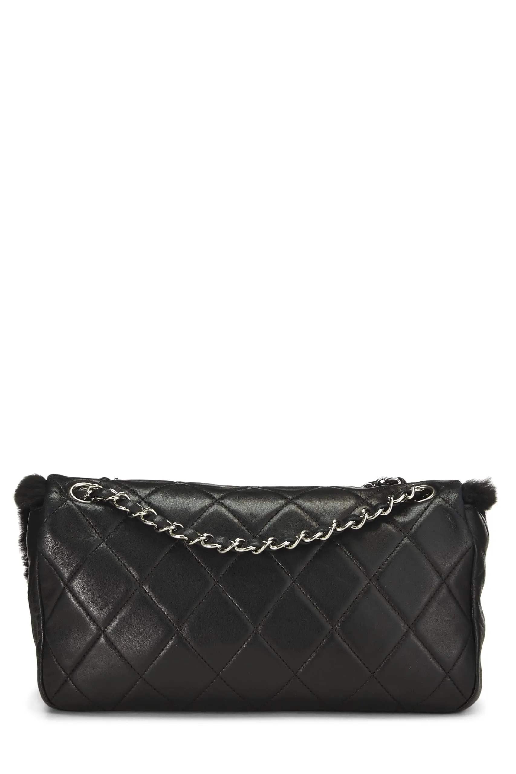 Chanel,  Black Quilted Lambskin Shearling Half Flap Medium, Black