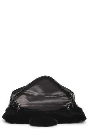 Chanel,  Black Quilted Lambskin Shearling Half Flap Medium, Black
