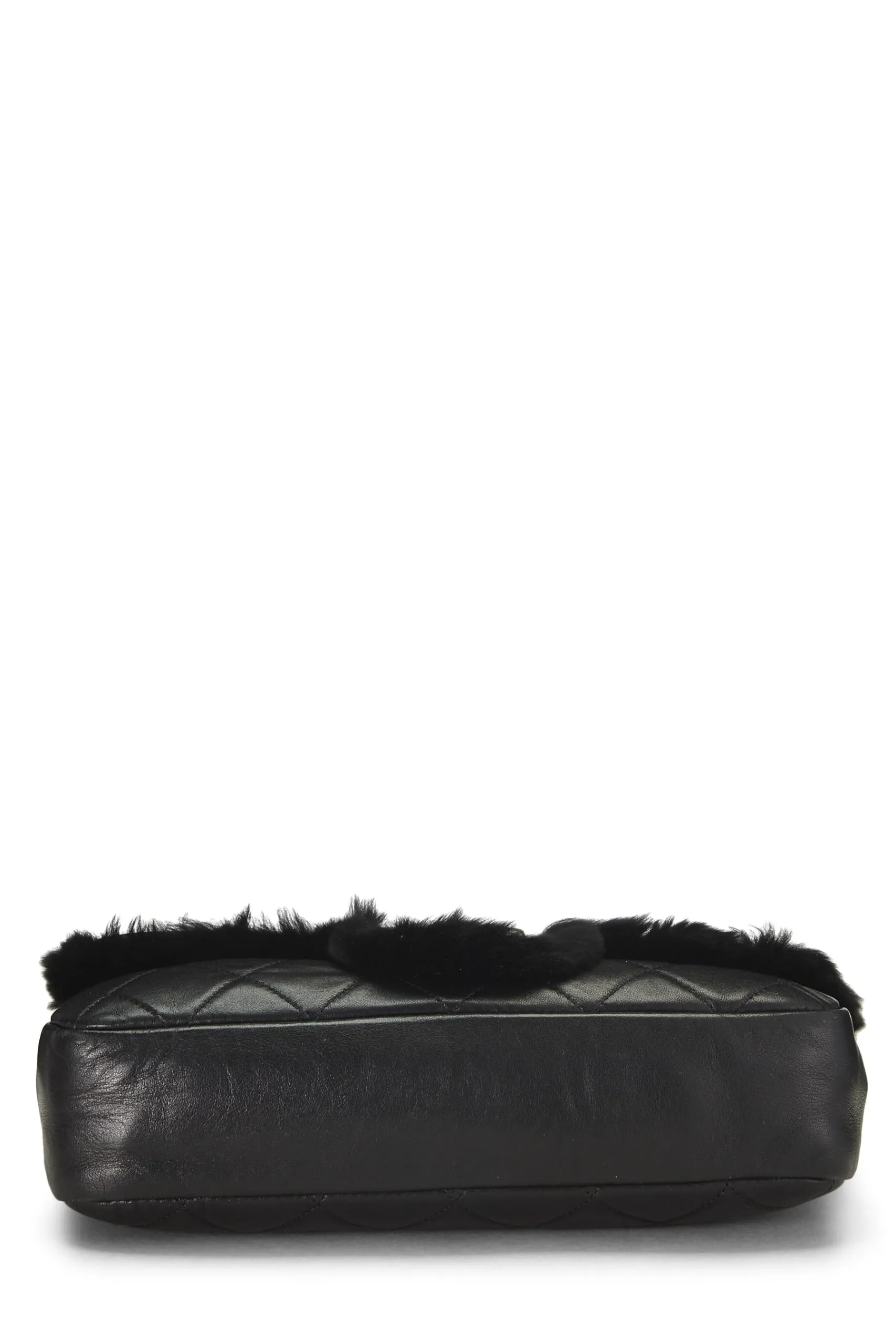 Chanel,  Black Quilted Lambskin Shearling Half Flap Medium, Black