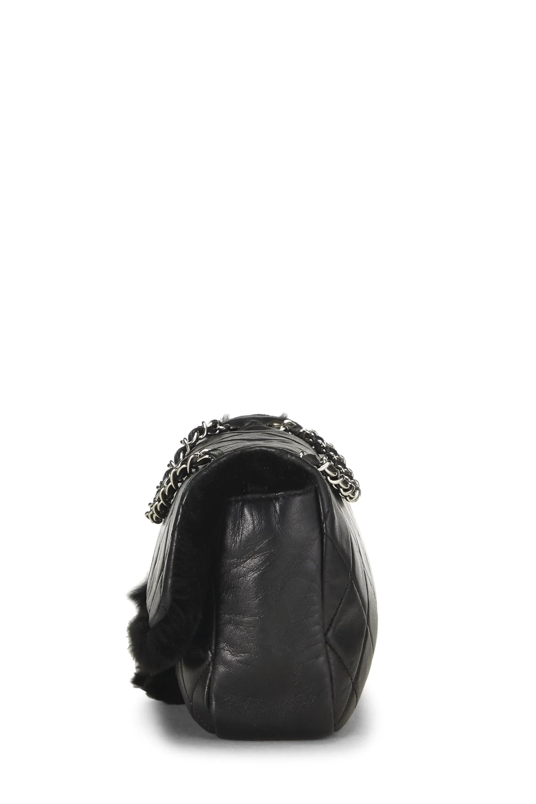 Chanel,  Black Quilted Lambskin Shearling Half Flap Medium, Black