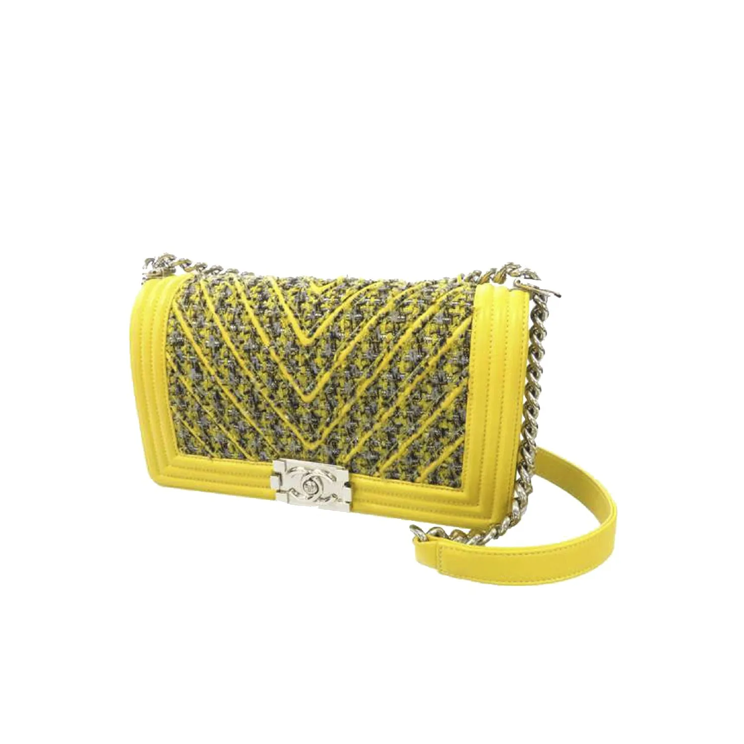 Chanel Medium Tweed Boy Bag Yellow - '10s