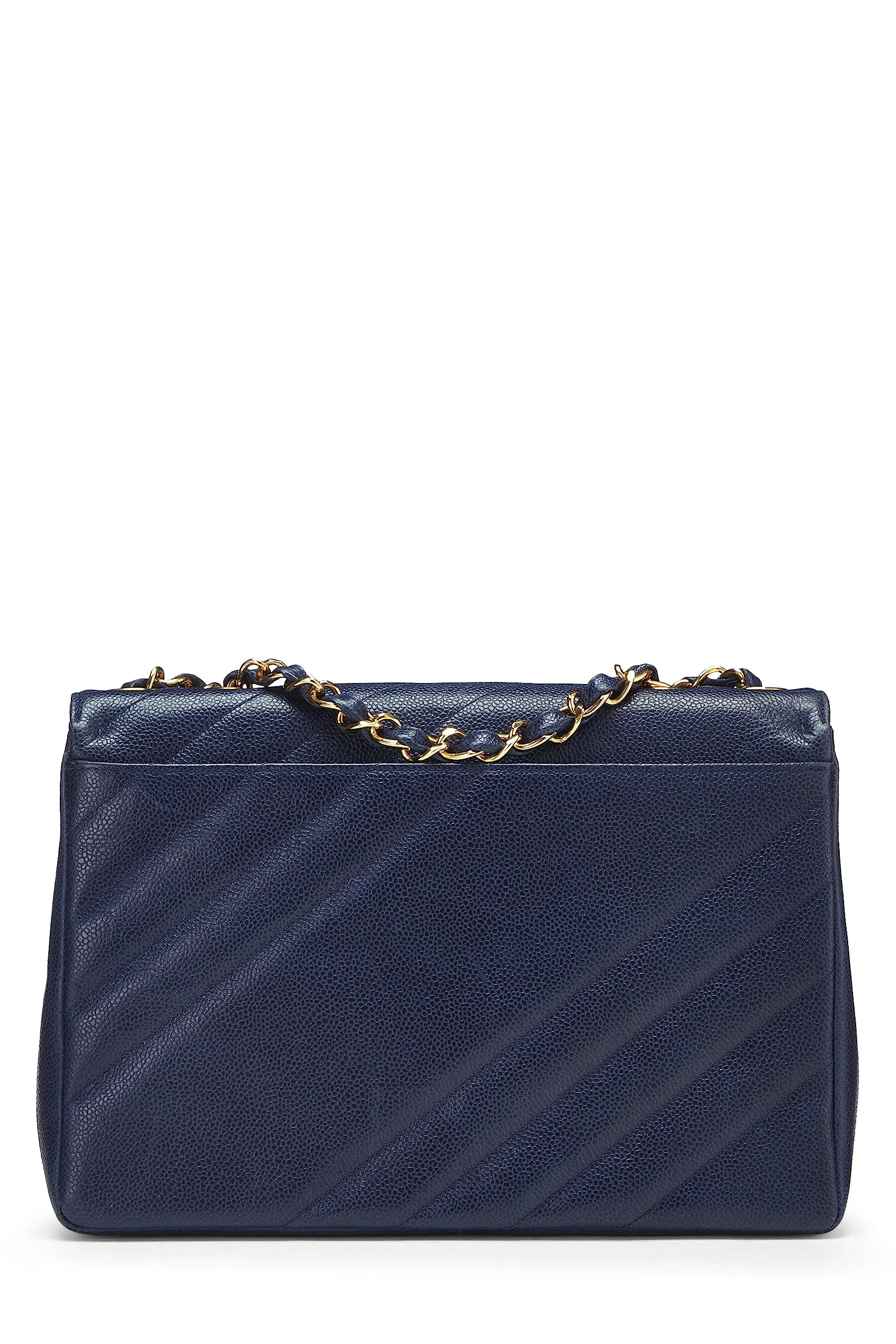 Chanel,  Navy Caviar Diagonal Jumbo Flap, Blue