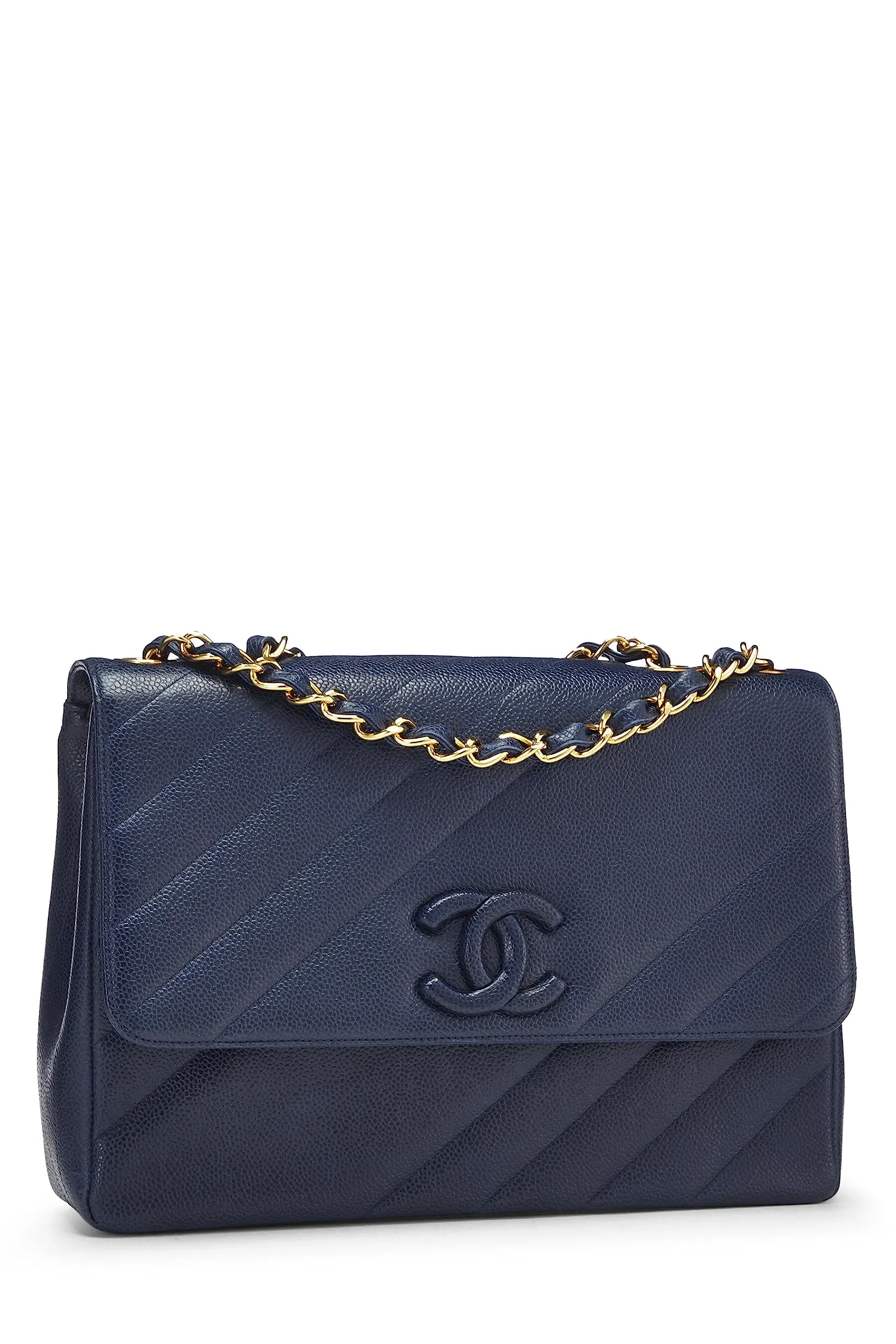 Chanel,  Navy Caviar Diagonal Jumbo Flap, Blue