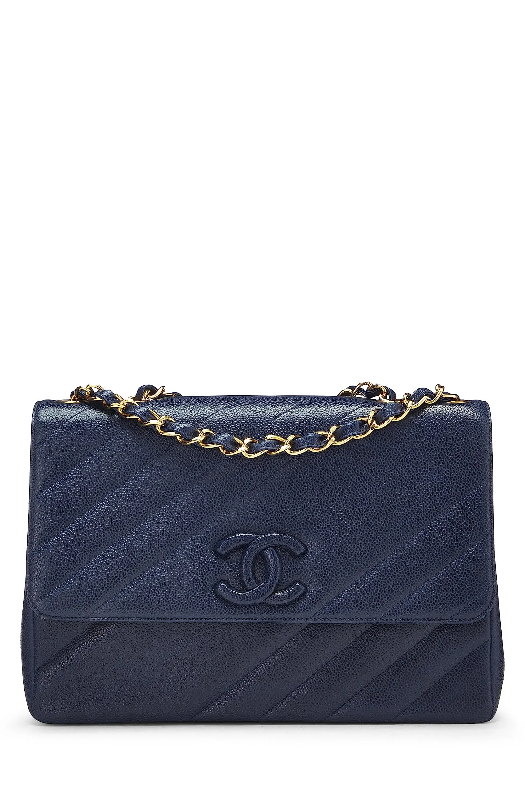 Chanel,  Navy Caviar Diagonal Jumbo Flap, Blue