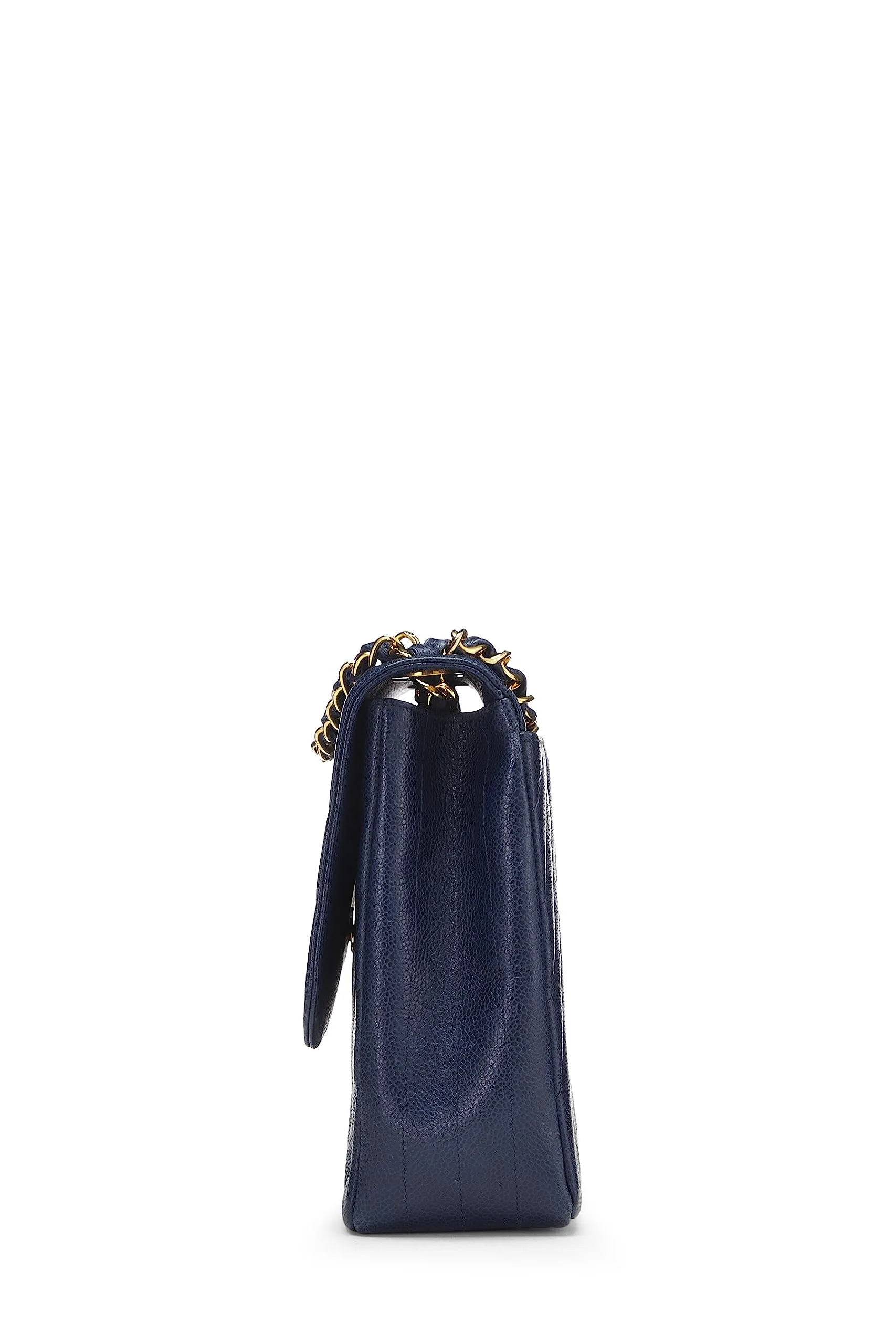 Chanel,  Navy Caviar Diagonal Jumbo Flap, Blue