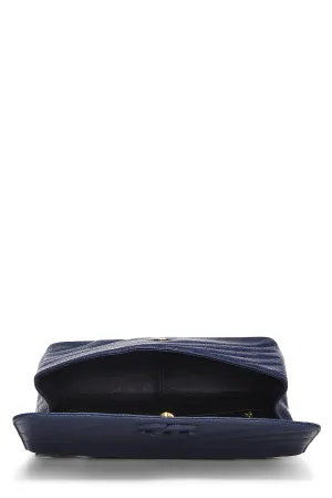Chanel,  Navy Caviar Diagonal Jumbo Flap, Blue