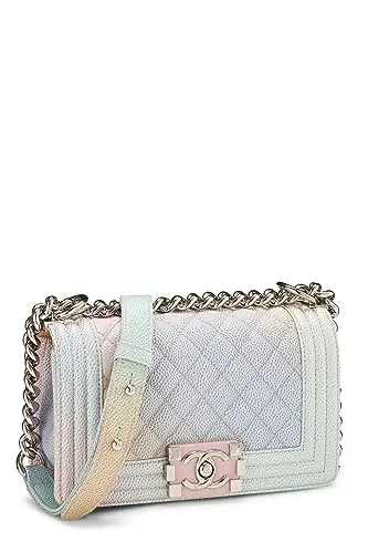 Chanel,  Rainbow Quilted Caviar Boy Bag Small, Pink