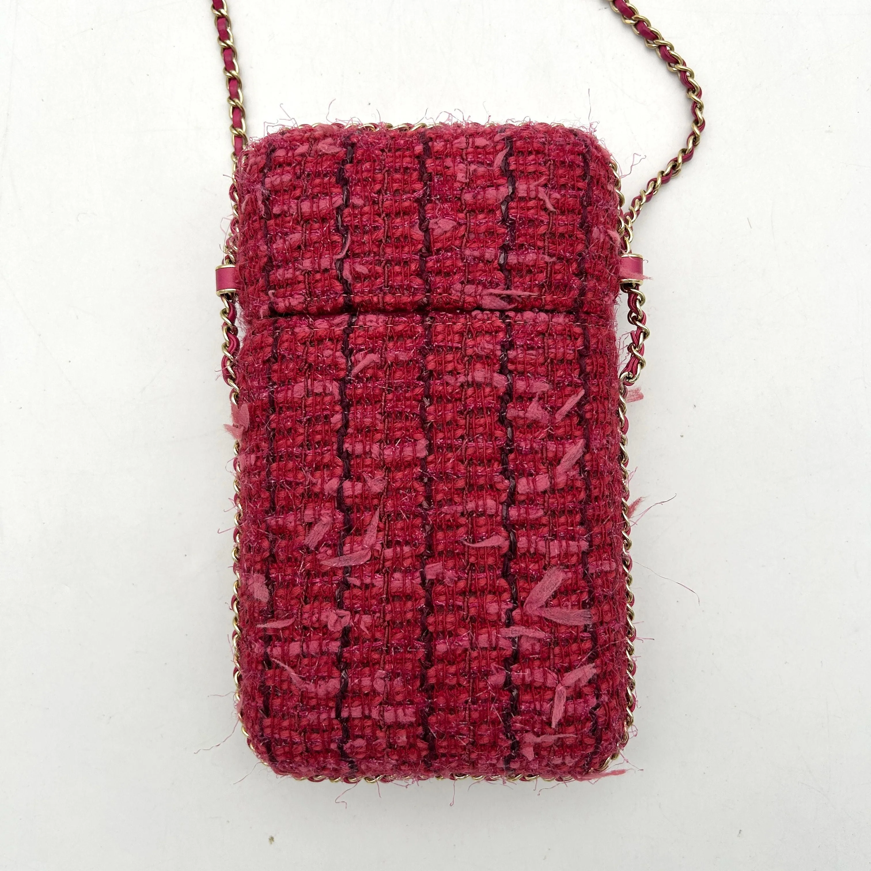 Chanel Tweed Chain Around Phone Holder Crossbody Bag - Pink Crossbody Bags, Handbags ch77157eh