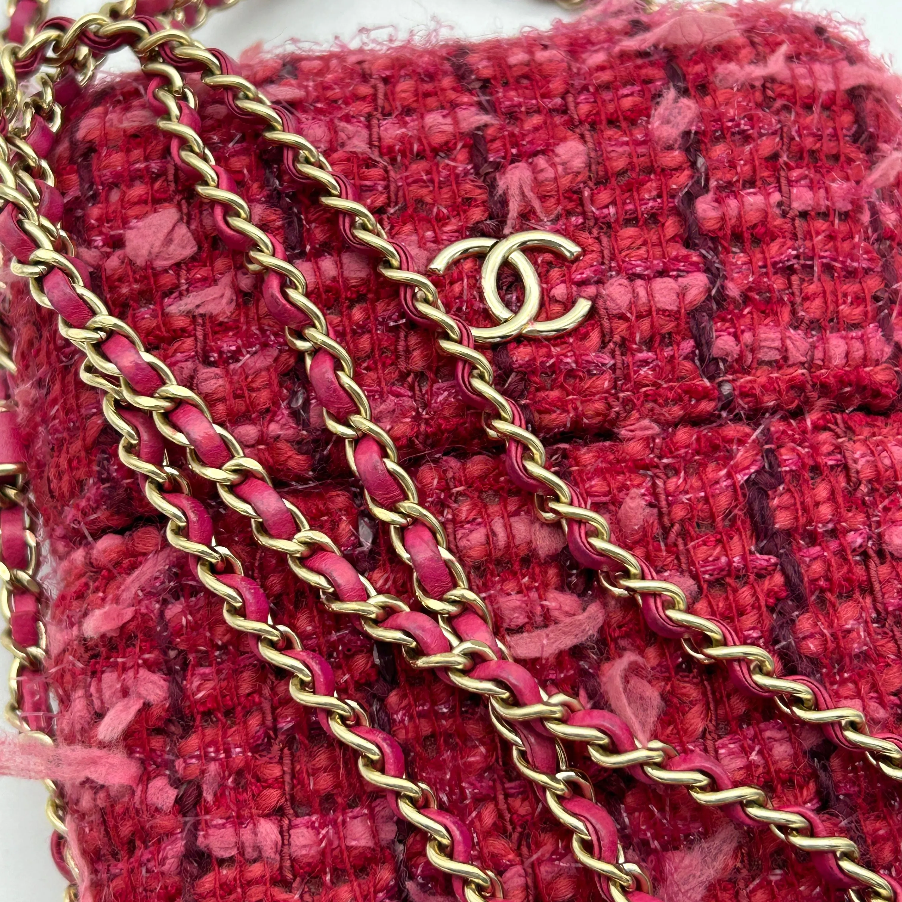 Chanel Tweed Chain Around Phone Holder Crossbody Bag - Pink Crossbody Bags, Handbags ch77157eh