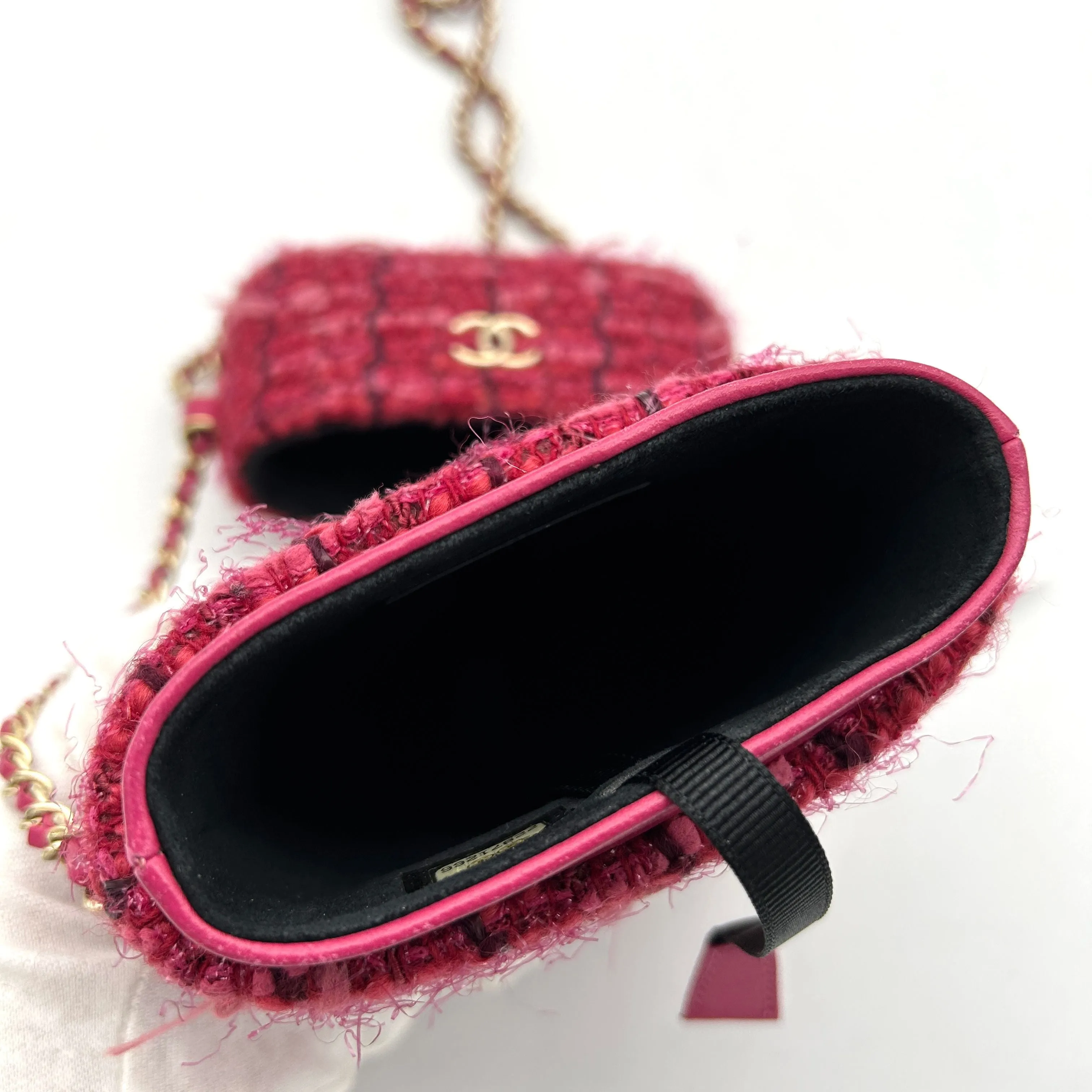 Chanel Tweed Chain Around Phone Holder Crossbody Bag - Pink Crossbody Bags, Handbags ch77157eh