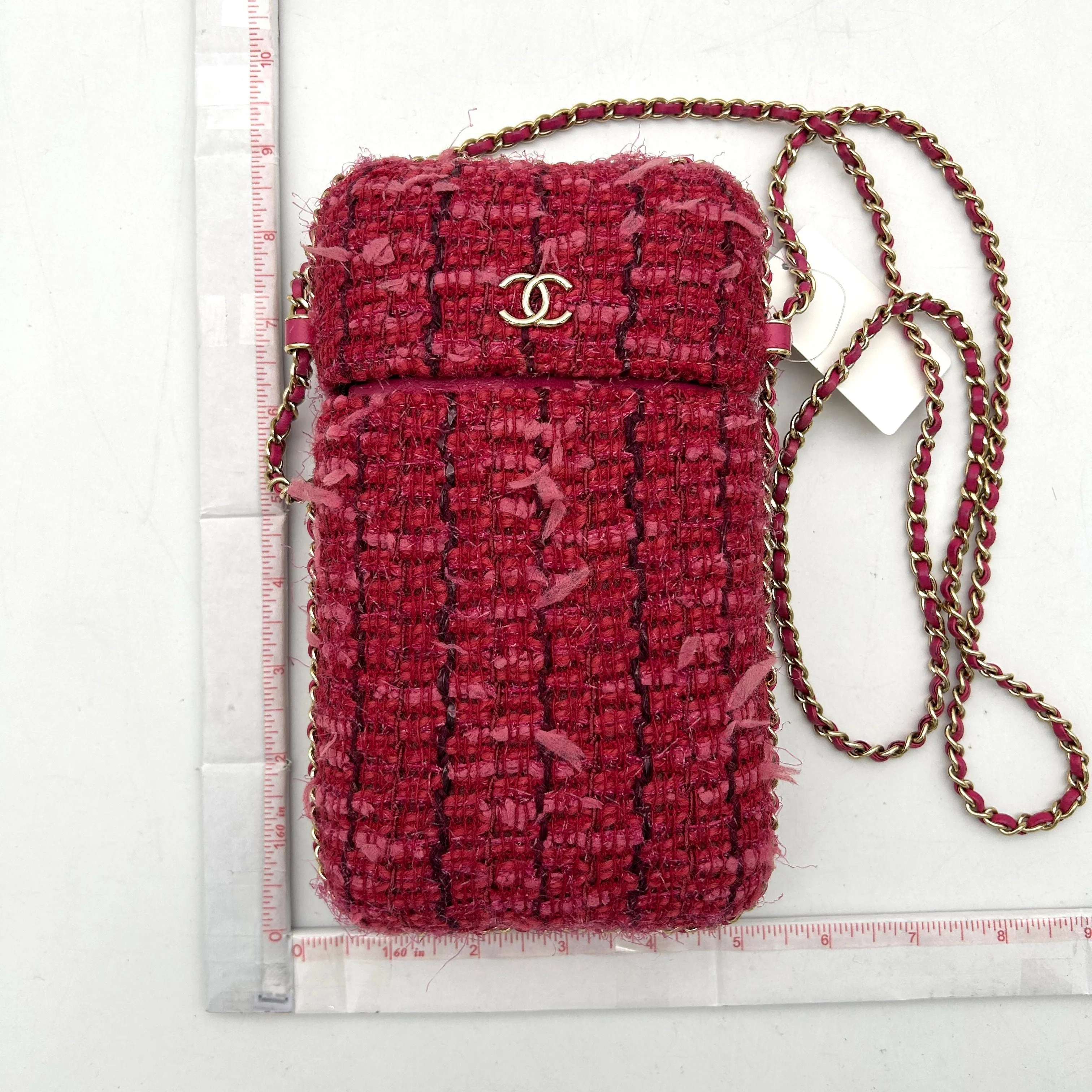 Chanel Tweed Chain Around Phone Holder Crossbody Bag - Pink Crossbody Bags, Handbags ch77157eh