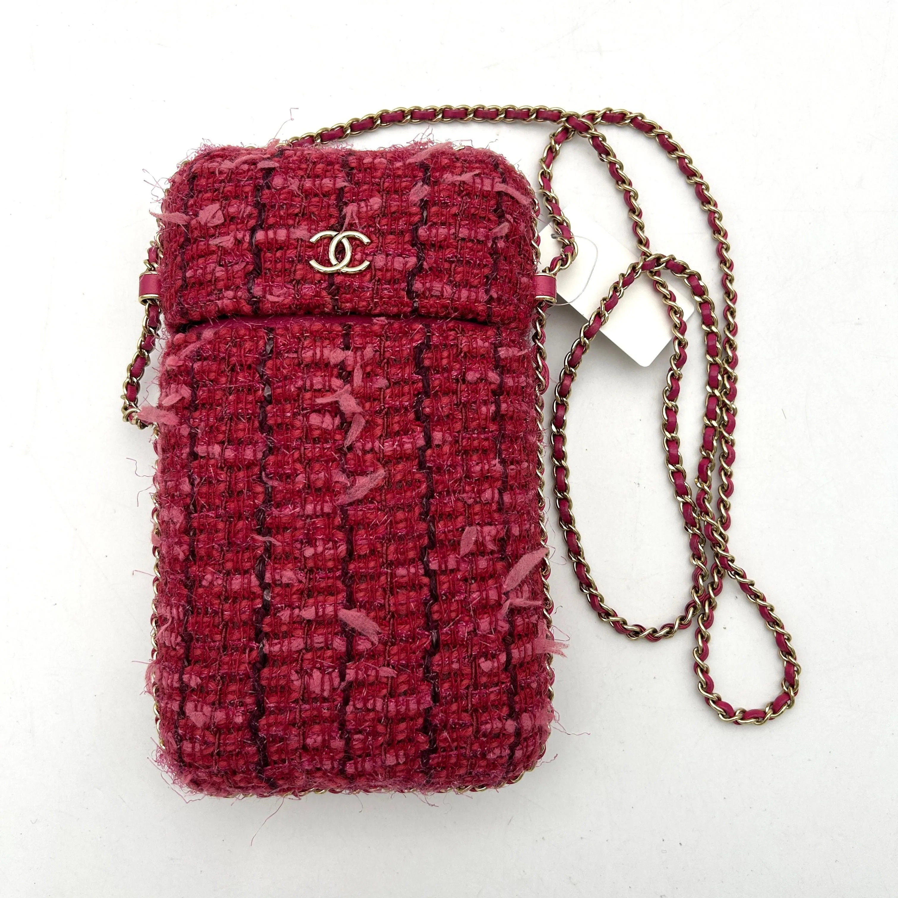 Chanel Tweed Chain Around Phone Holder Crossbody Bag - Pink Crossbody Bags, Handbags ch77157eh