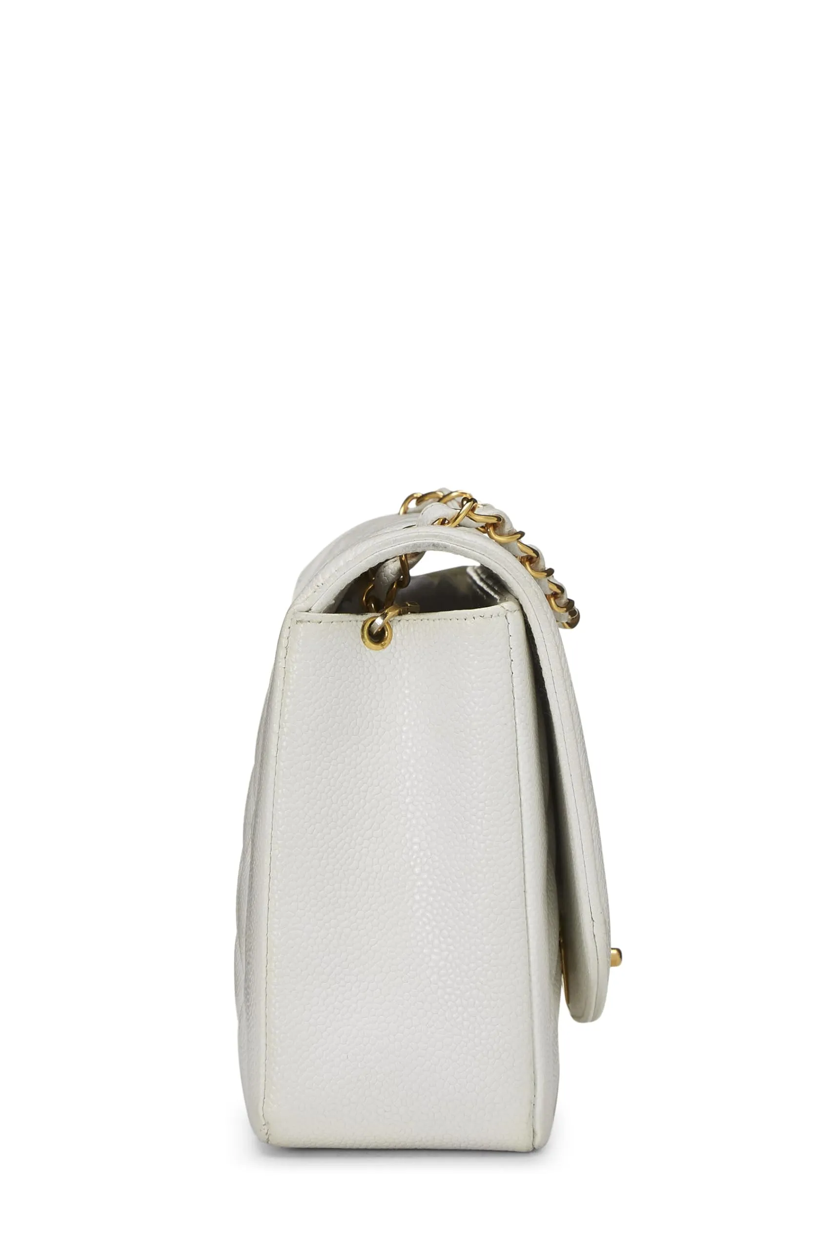 Chanel,  White Quilted Caviar Diana Flap Medium, White