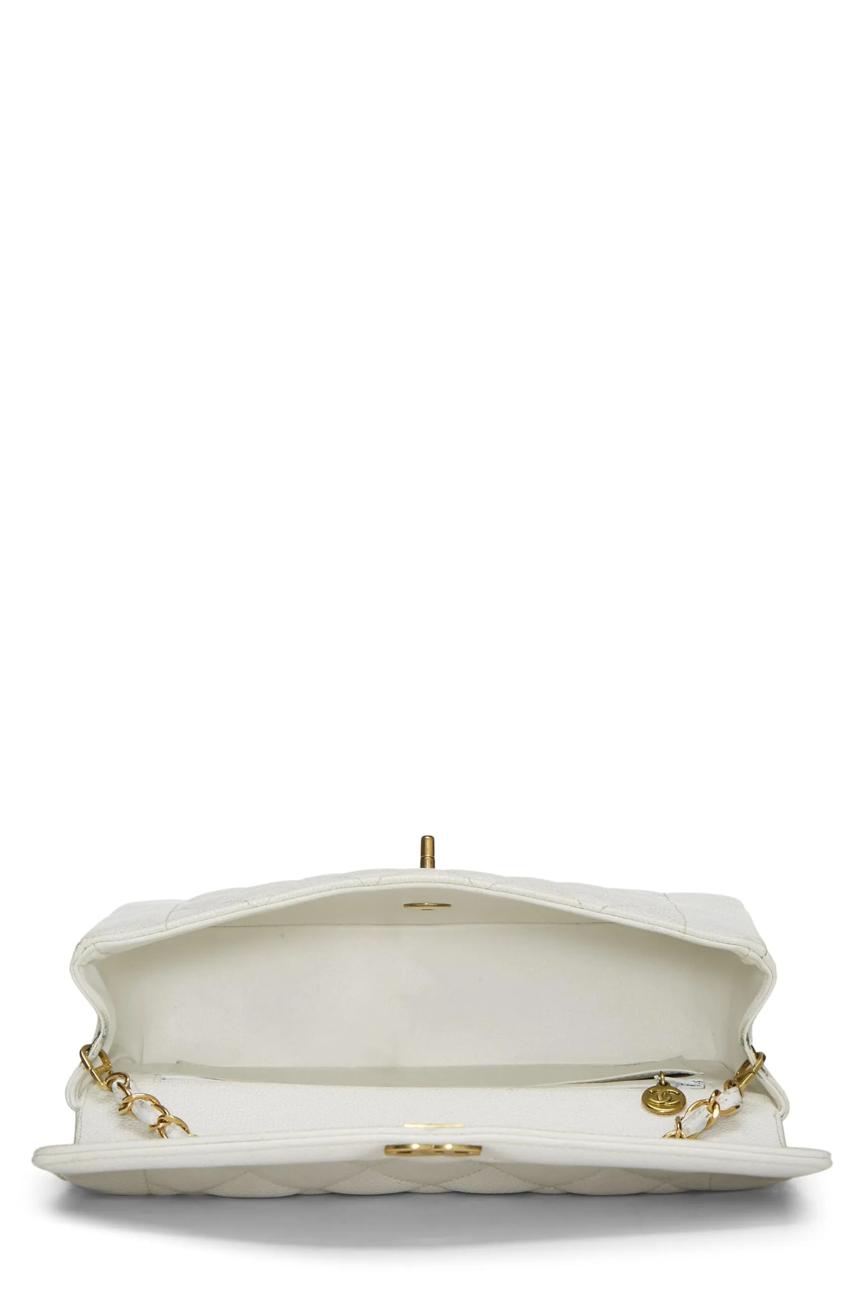 Chanel,  White Quilted Caviar Diana Flap Medium, White
