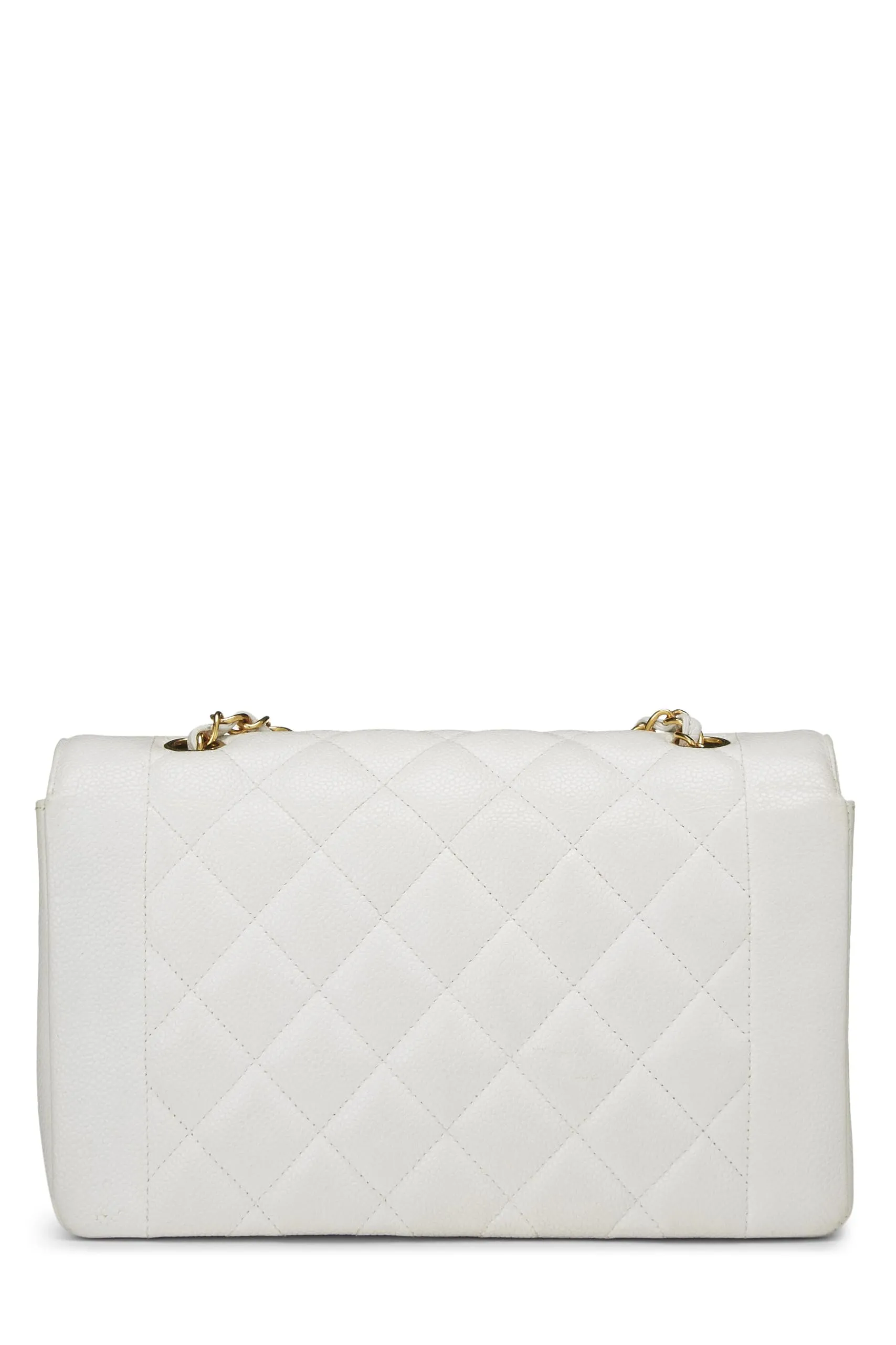 Chanel,  White Quilted Caviar Diana Flap Medium, White