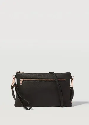 CHARLIE MIDDLETON Black Nappa Dual Zip Crossbody Bag - Silver