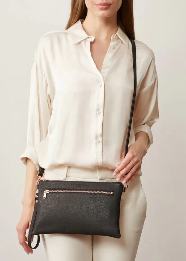 CHARLIE MIDDLETON Black Nappa Dual Zip Crossbody Bag - Silver