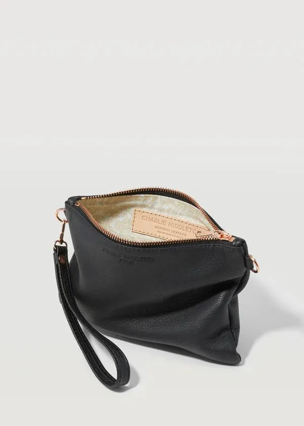 CHARLIE MIDDLETON Black Nappa Essential Crossbody Bag - Silver