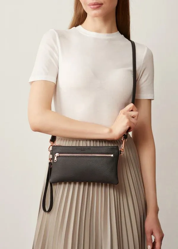 CHARLIE MIDDLETON Black Nappa Mini Dual Zip Crossbody Bag - Gold