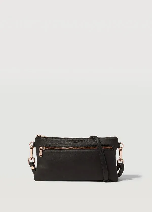 CHARLIE MIDDLETON Black Nappa Mini Dual Zip Crossbody Bag - Gold