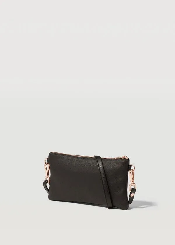 CHARLIE MIDDLETON Black Nappa Mini Dual Zip Crossbody Bag - Gold