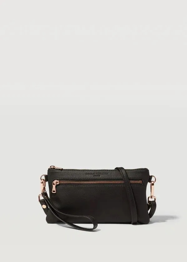 CHARLIE MIDDLETON Black Nappa Mini Dual Zip Crossbody Bag - Gold