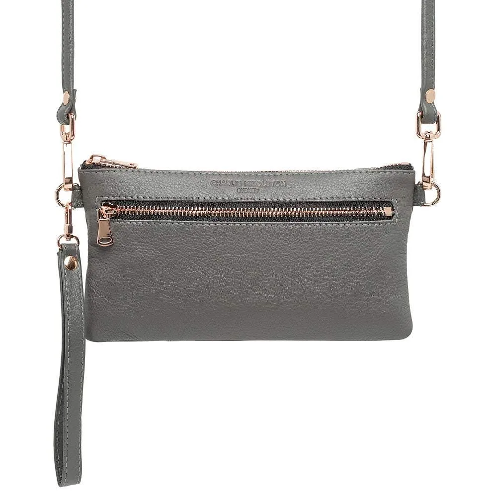 CHARLIE MIDDLETON  Grey Nappa Double Zip Crossbody