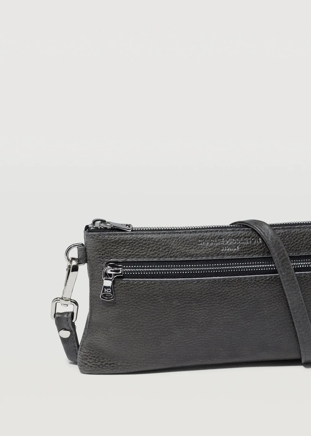 CHARLIE MIDDLETON Slate Mini Dual Zip Crossbody Bag - Silver