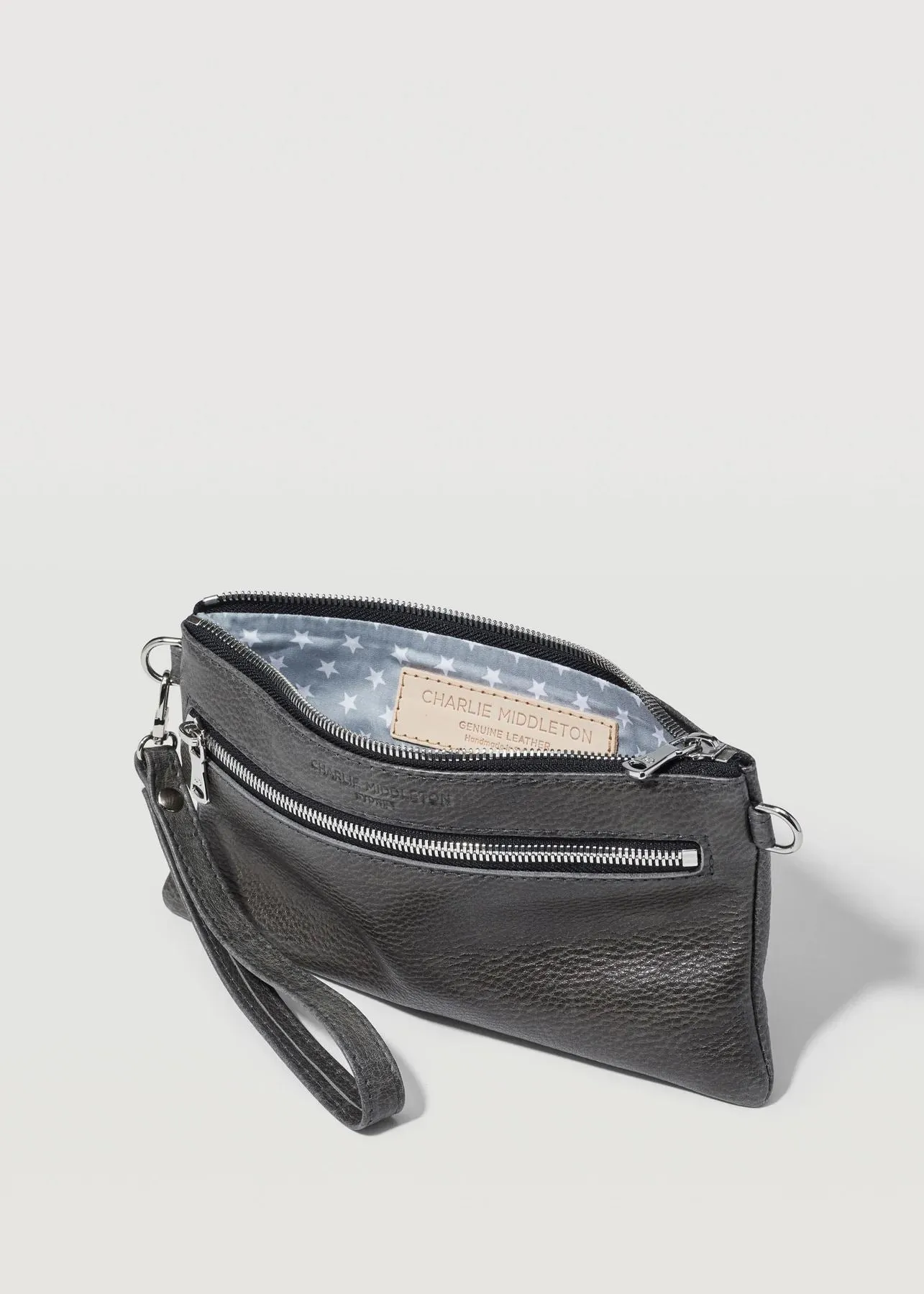 CHARLIE MIDDLETON Slate Mini Dual Zip Crossbody Bag - Silver