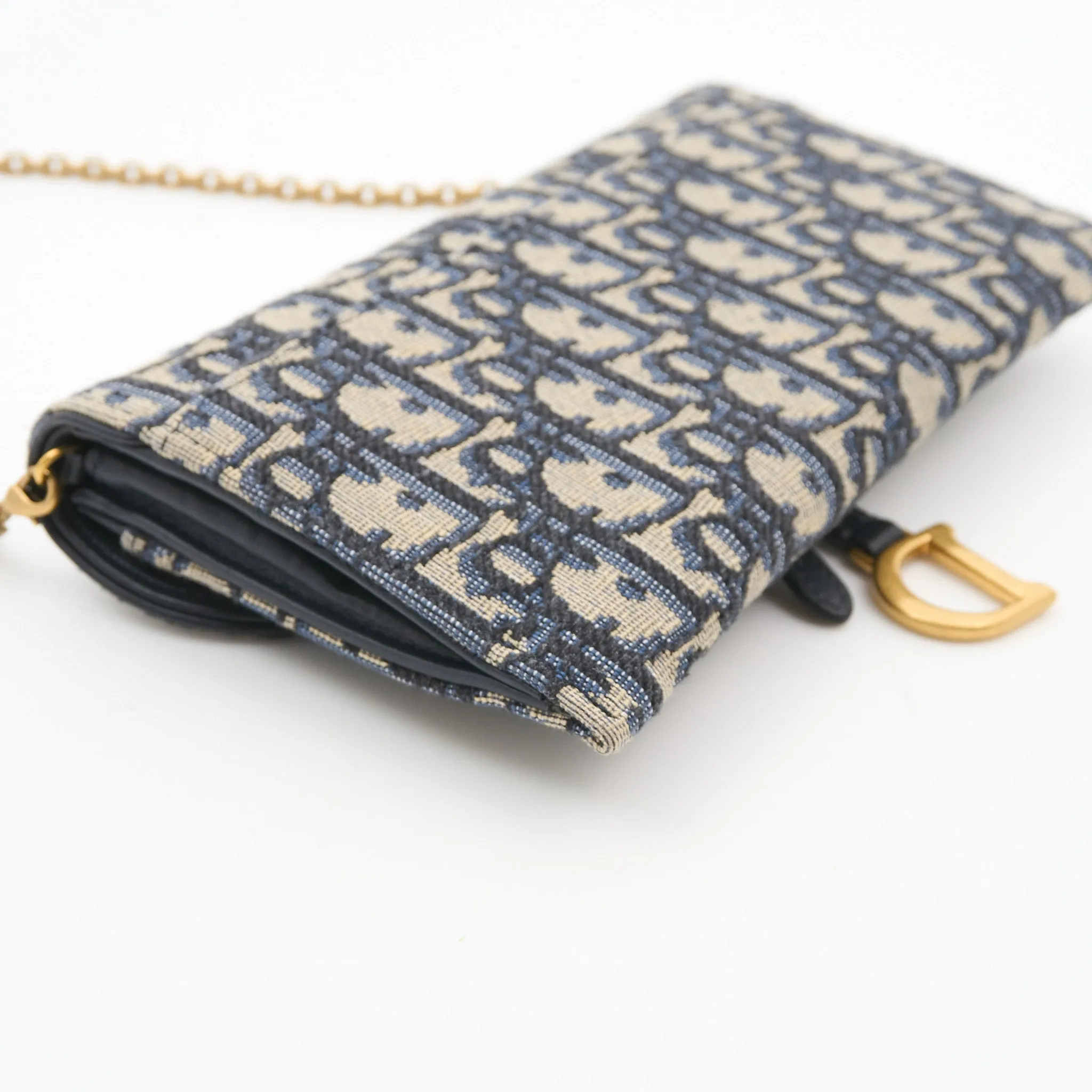 Christian Dior Saddle Wallet on Chain in Blue Oblique Monogram