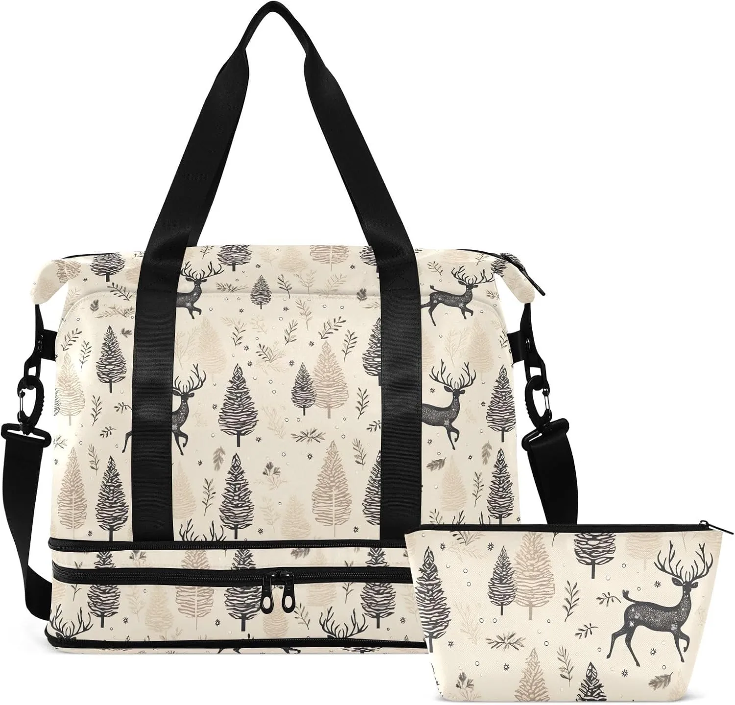 Christmas Deer Pine Gym Bag for Women & Men,Duffel Bag with Shoe Pocket,Weekender Overnight Bag with Trolley Sleeve for Travel 21215122