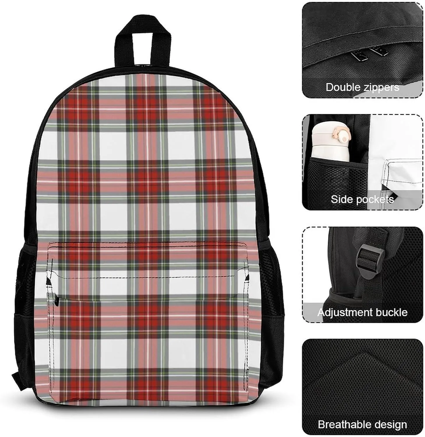Christmas Grid Red Grid Lightweight Pocket Backpack Crossbody Lunch Bag Set Unisex