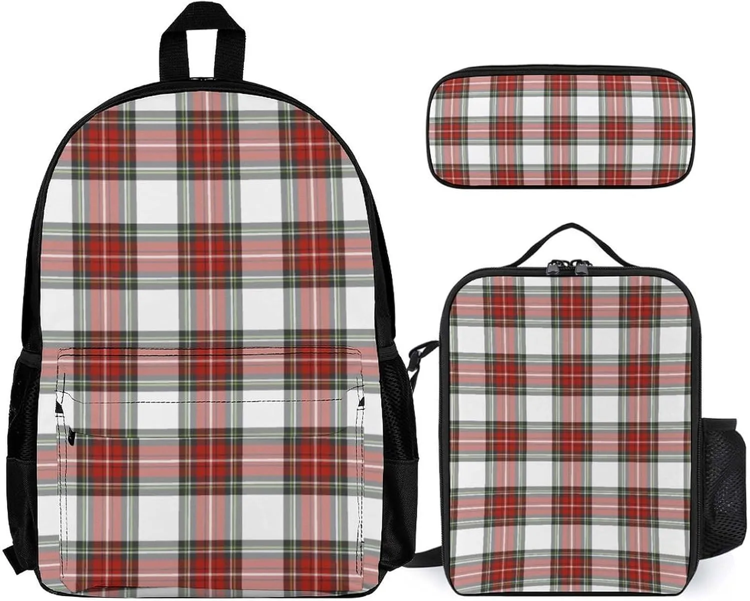 Christmas Grid Red Grid Lightweight Pocket Backpack Crossbody Lunch Bag Set Unisex