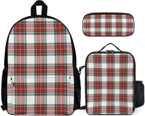 Christmas Grid Red Grid Lightweight Pocket Backpack Crossbody Lunch Bag Set Unisex