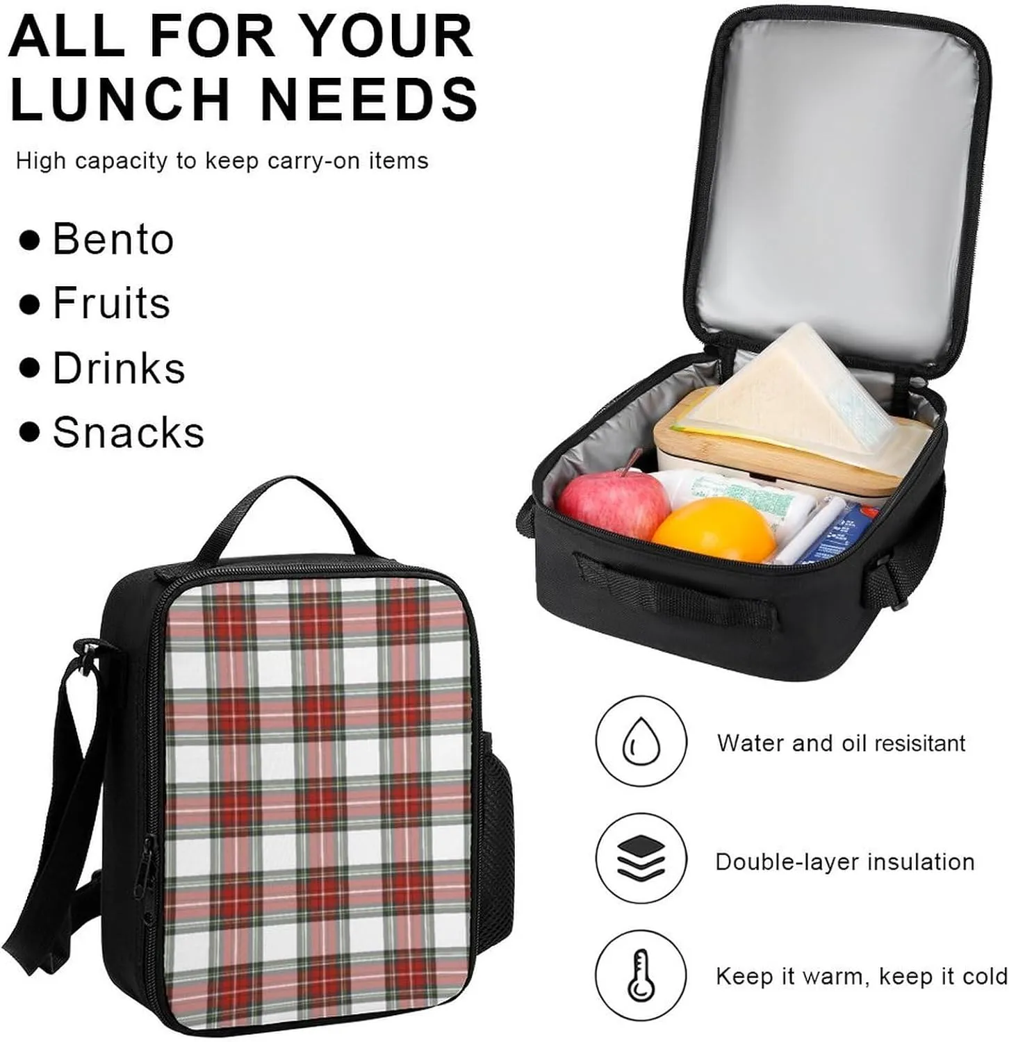 Christmas Grid Red Grid Lightweight Pocket Backpack Crossbody Lunch Bag Set Unisex