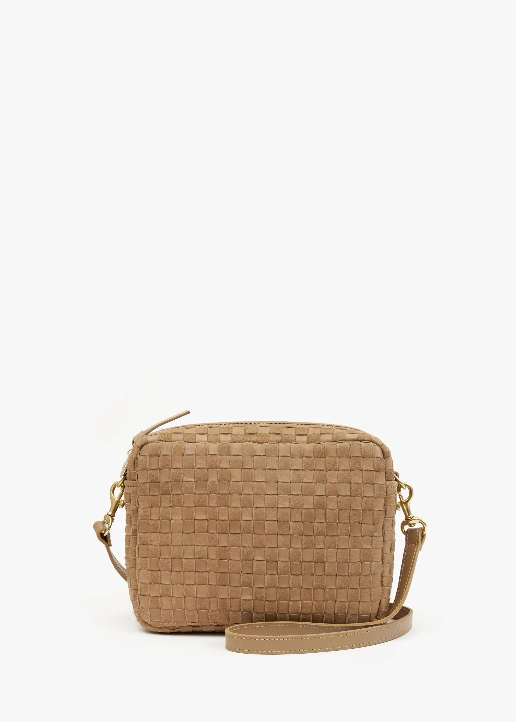 Clare V Midi Sac Clay Leather & Suede Woven Checker