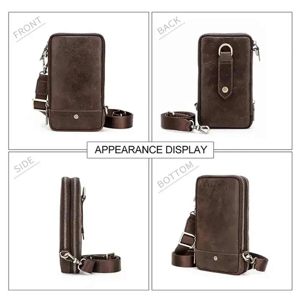 Classic Crazy Horse Leather Crossbody Bag for Travel