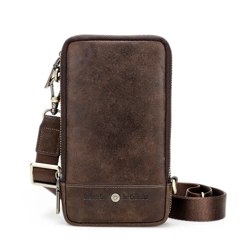 Classic Crazy Horse Leather Crossbody Bag for Travel