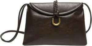 Classic Leather Crossbody Handbag, Braided Strap Flip with Hardware Buckle