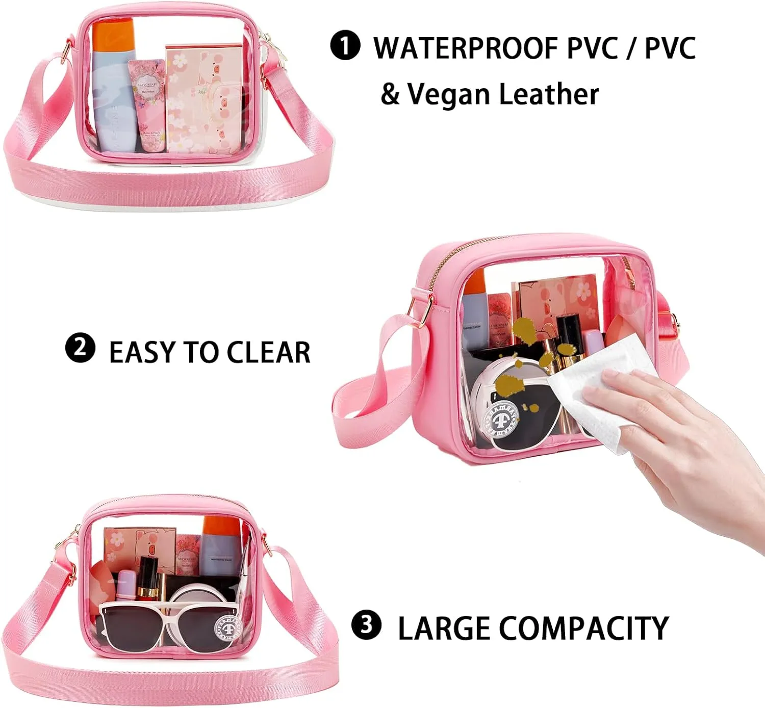 Clear Bag Stadium Approved Clear Crossbody Fanny Purse Transparent Bag for Concerts Sports Festivals