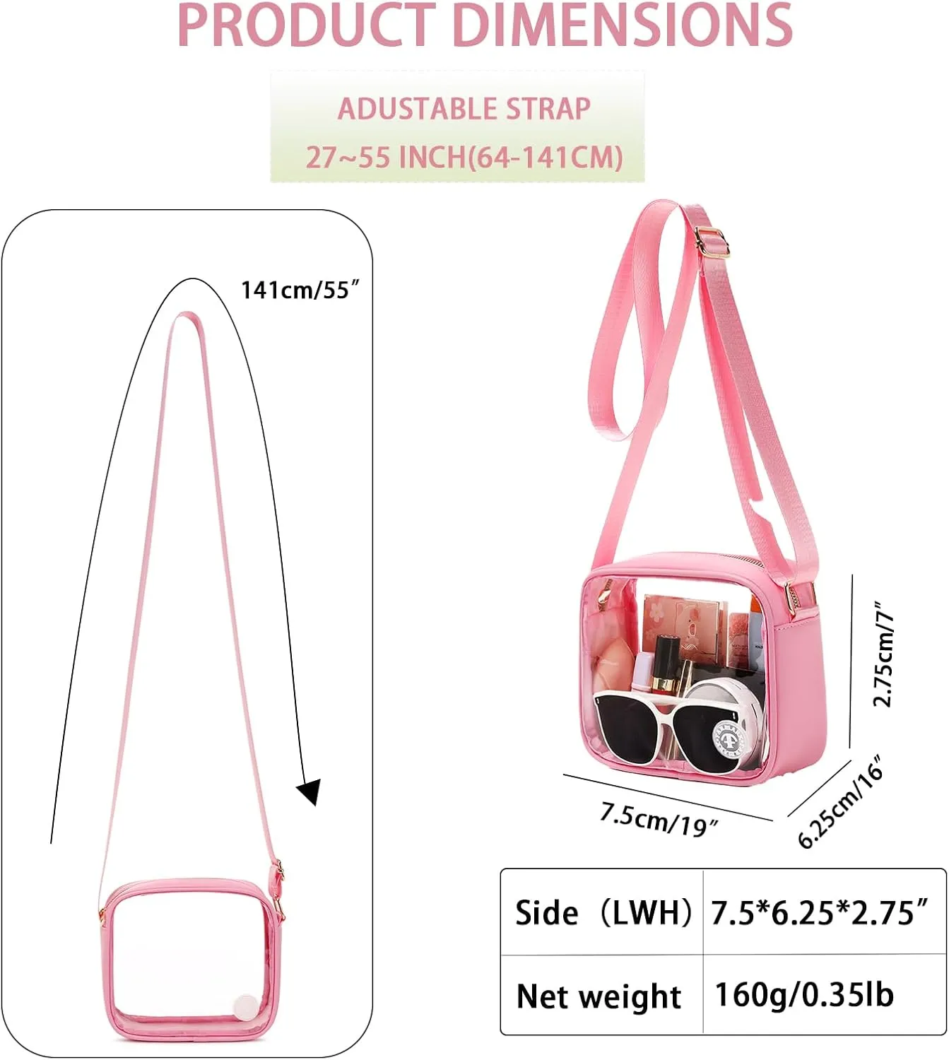 Clear Bag Stadium Approved Clear Crossbody Fanny Purse Transparent Bag for Concerts Sports Festivals