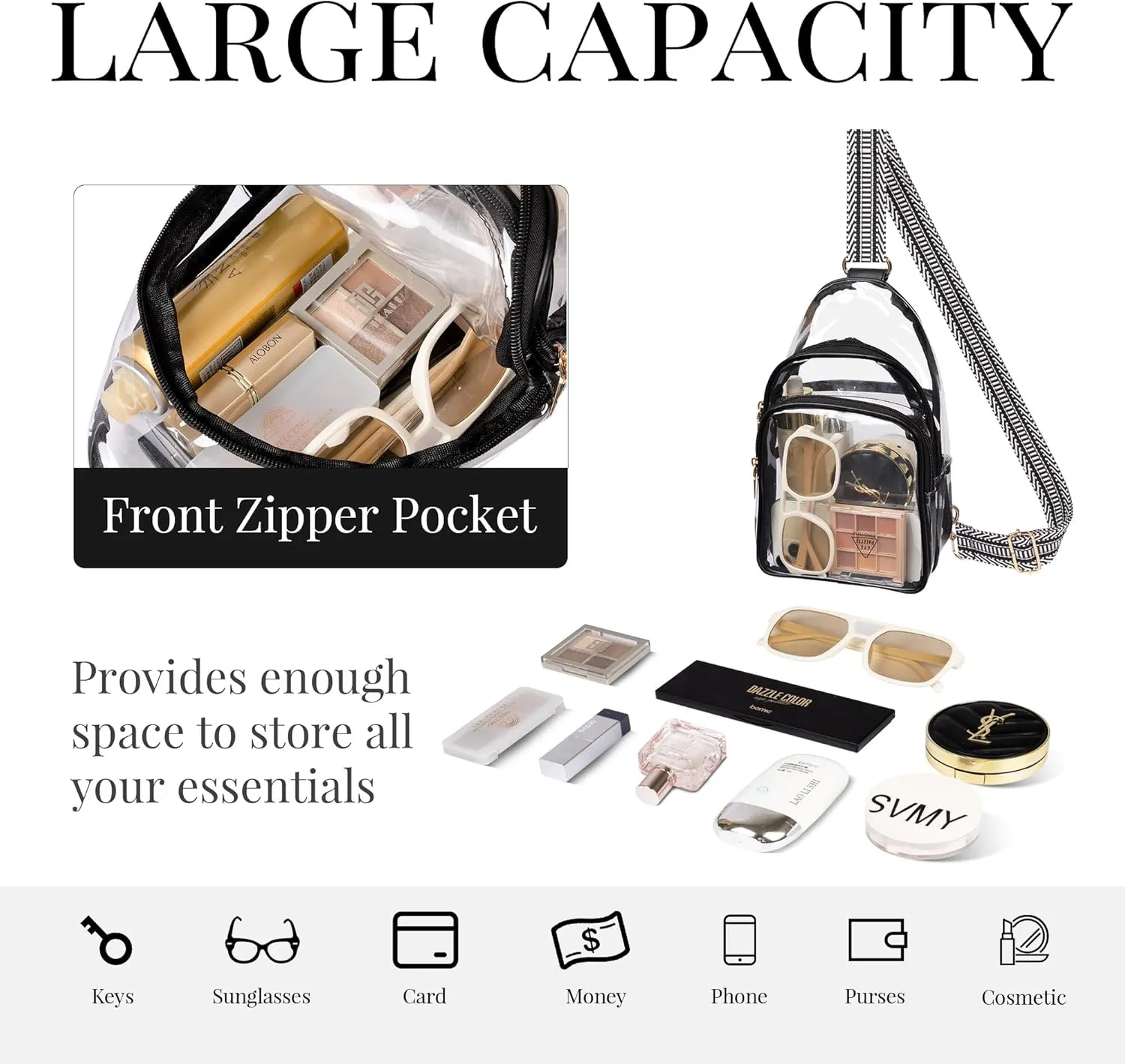 Clear Bag Stadium Approved Crossbody Sling Bag Fanny Pack Backpack Purse for Women Men for Sport Events