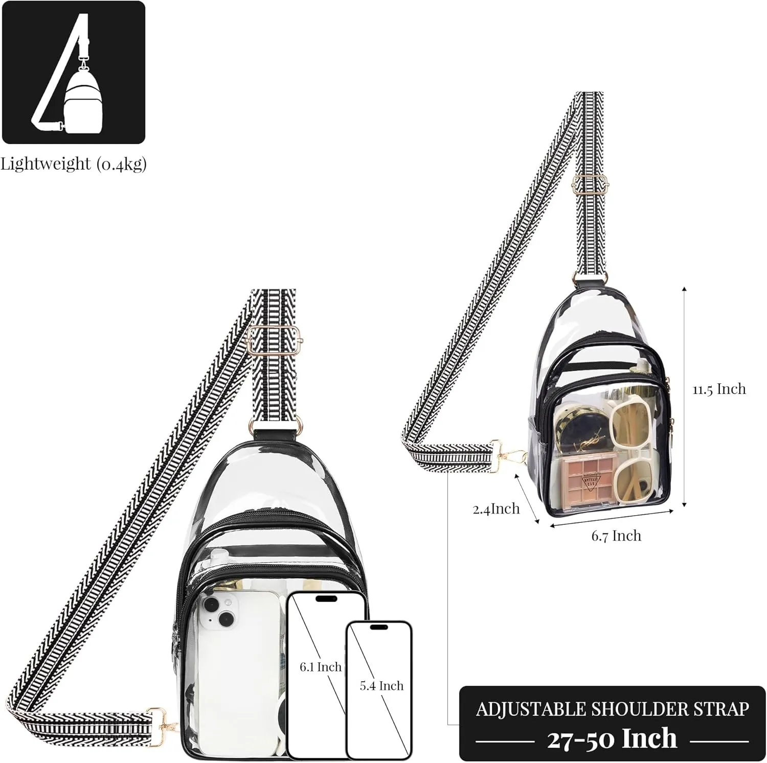Clear Bag Stadium Approved Crossbody Sling Bag Fanny Pack Backpack Purse for Women Men for Sport Events
