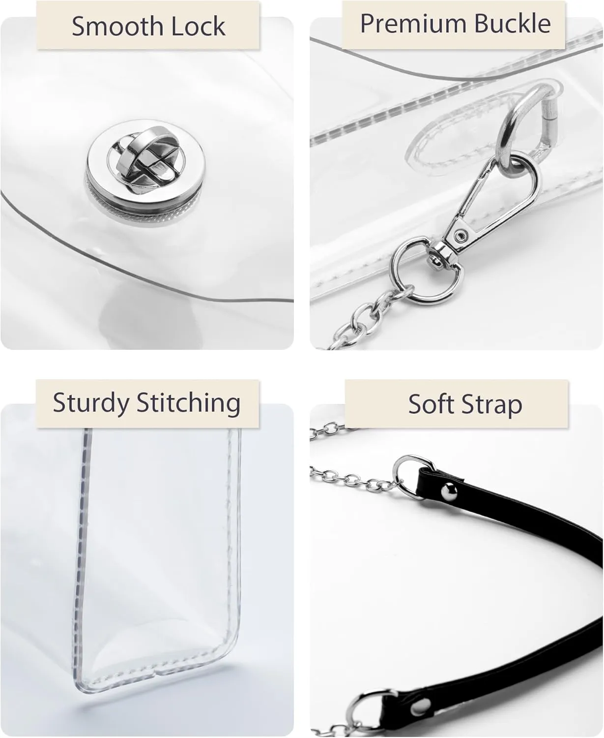 Clear Purse for Women, Stadium Approved Crossbody Bag with 2 Straps for Concerts
